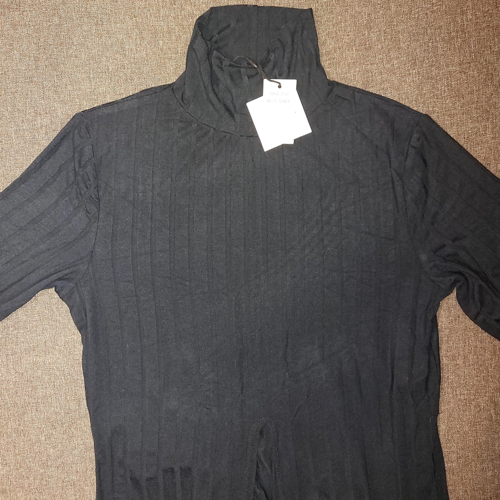 Revamped Black Ribbed Turtleneck Longline Tunic